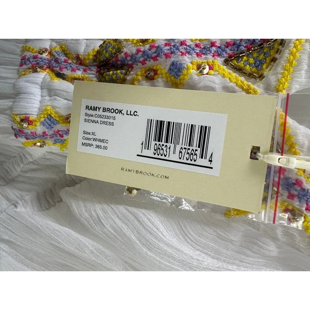 NEW Ramy Brook Sienna Embroidered Chiffon Swim Cover-Up Maxi Dress White XL $365 - Picture 7 of 16
